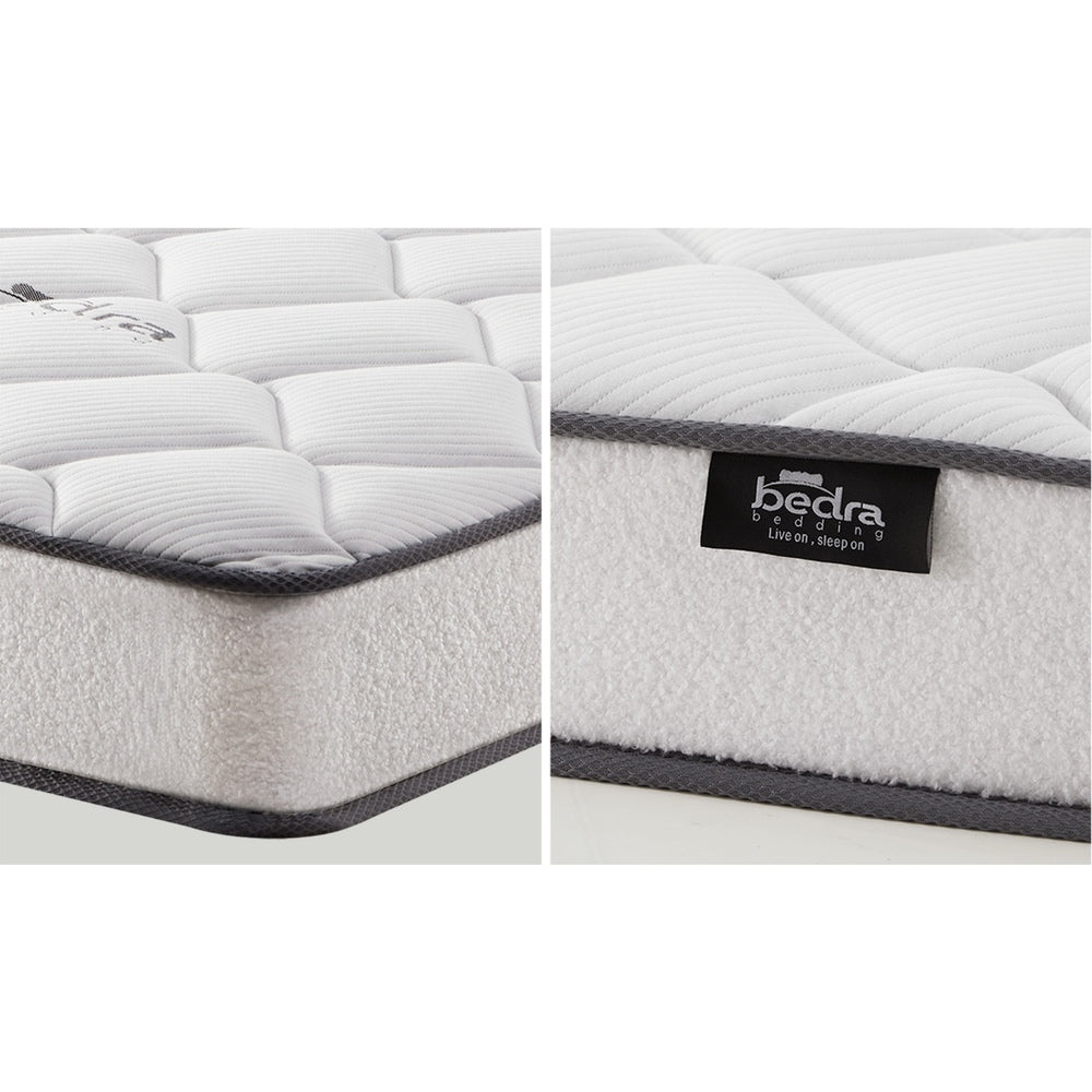 Oikiture Bed Frame with Mattress Single Size White Boucle