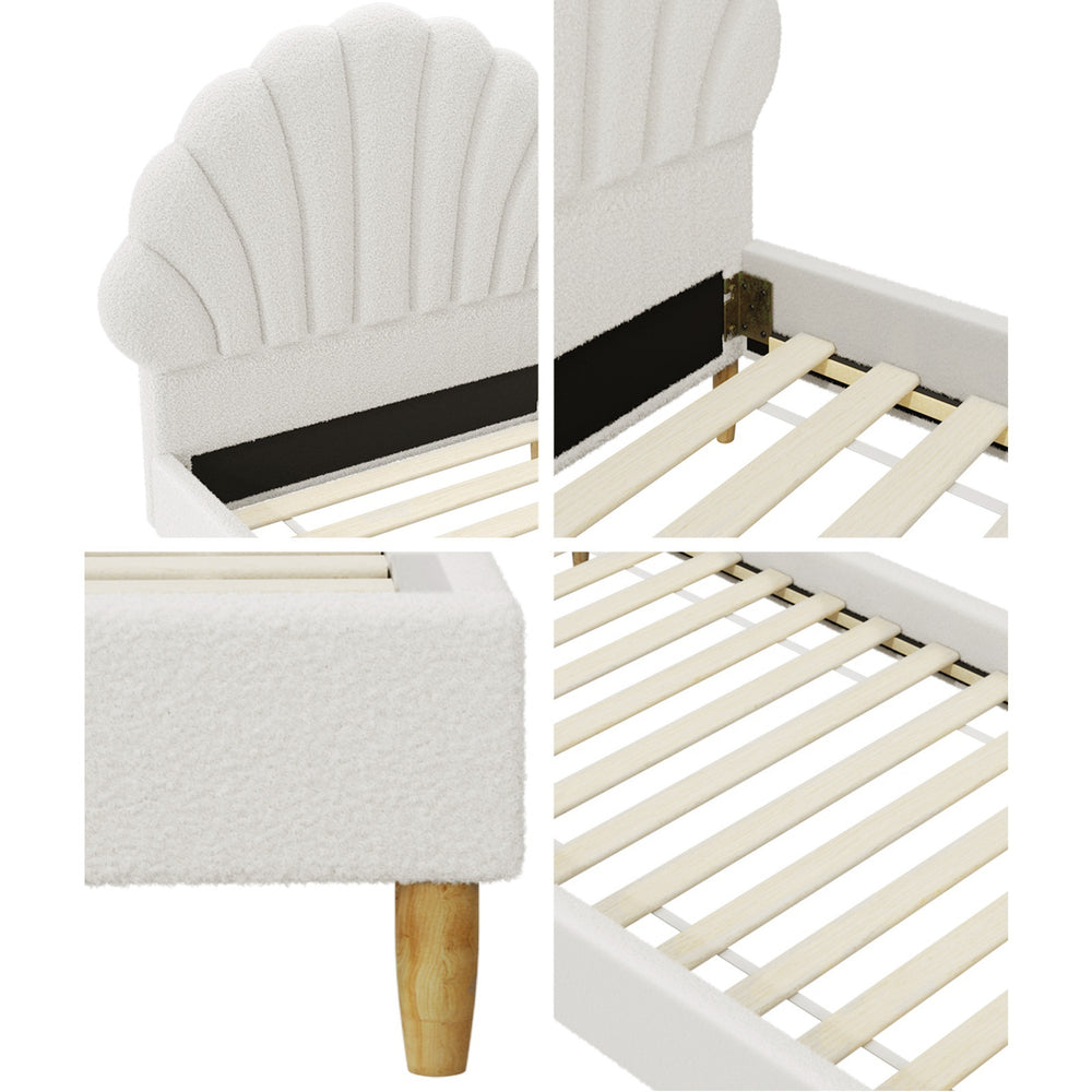 Oikiture Bed Frame with Mattress Single Size White Boucle