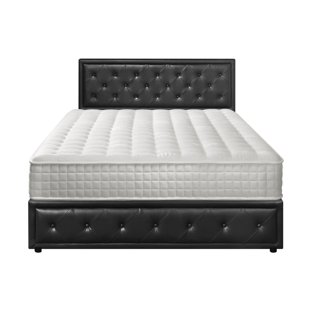 Oikiture Bed Frame with Mattress Double Size Gas Lift Black Leather