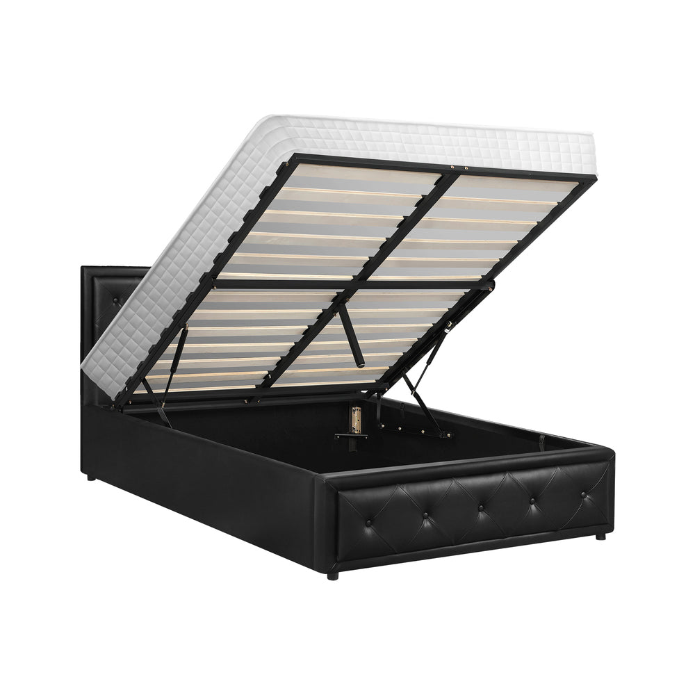 Oikiture Bed Frame with Mattress King Single Gas Lift Black Leather