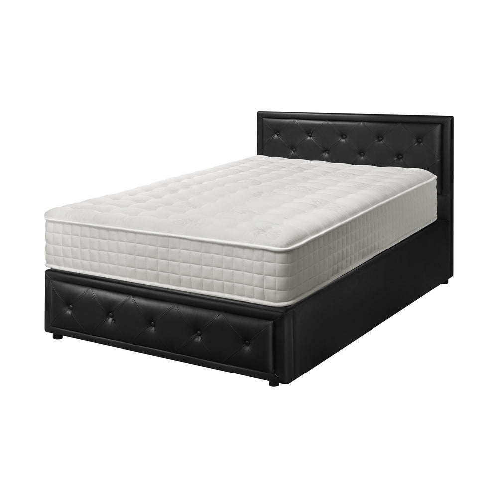 Oikiture Bed Frame with Mattress King Single Gas Lift Black Leather