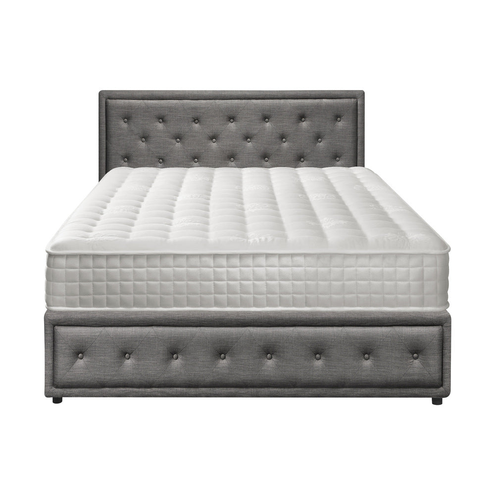 Oikiture Bed Frame with Mattress King Size Gas Lift Grey Fabric