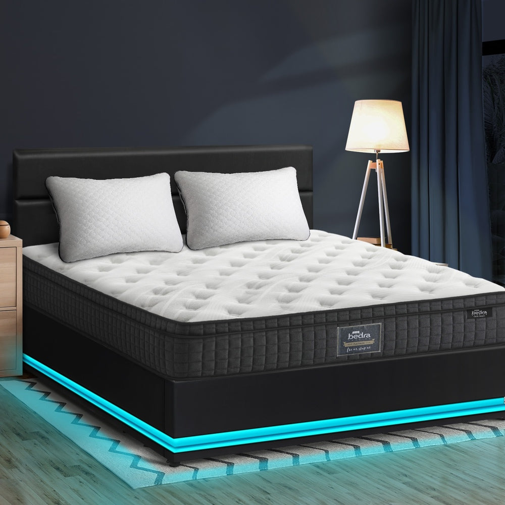 Oikiture Bed Frame with Mattress Double Size LED Gas Lift Black LAYZ
