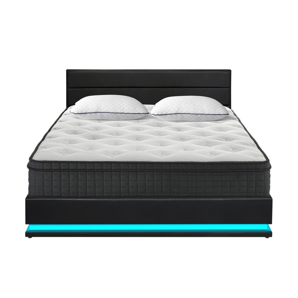 Oikiture Bed Frame with Mattress King Size LED Gas Lift Black LAYZ