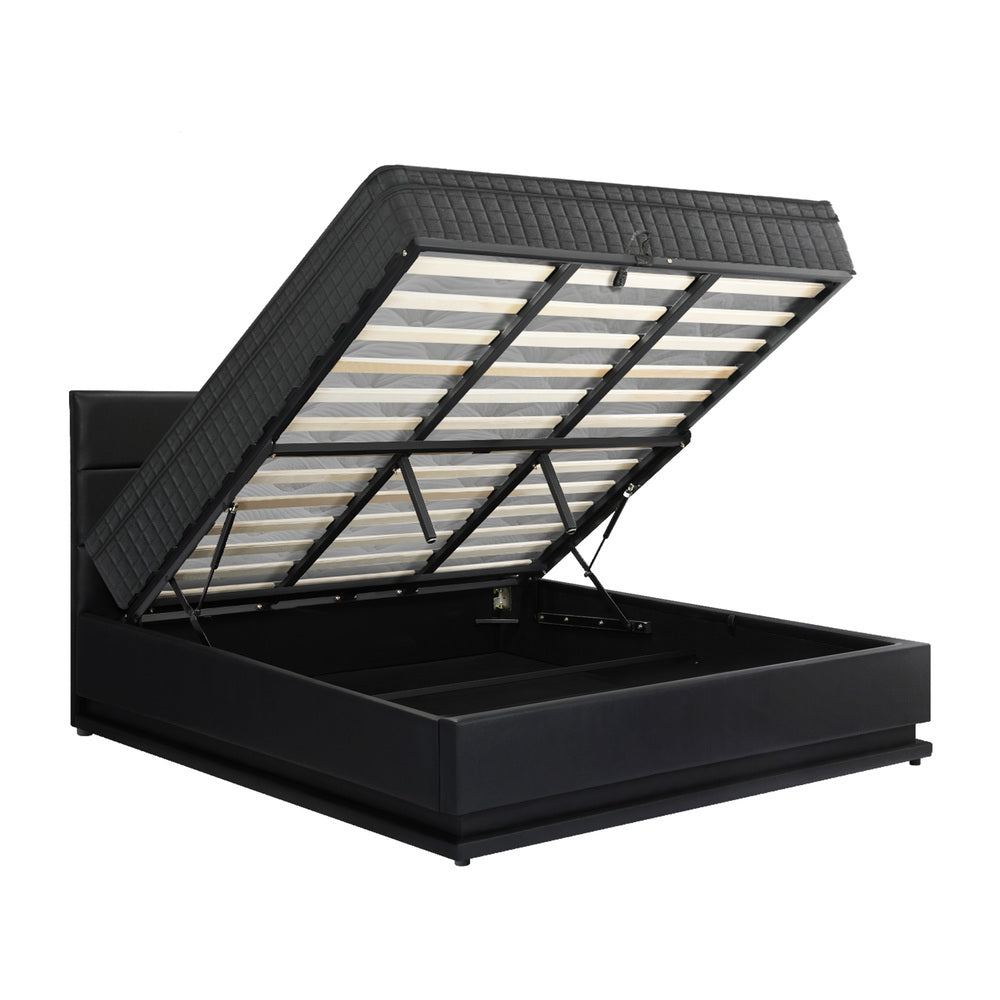 Oikiture Bed Frame with Mattress King Size LED Gas Lift Black LAYZ