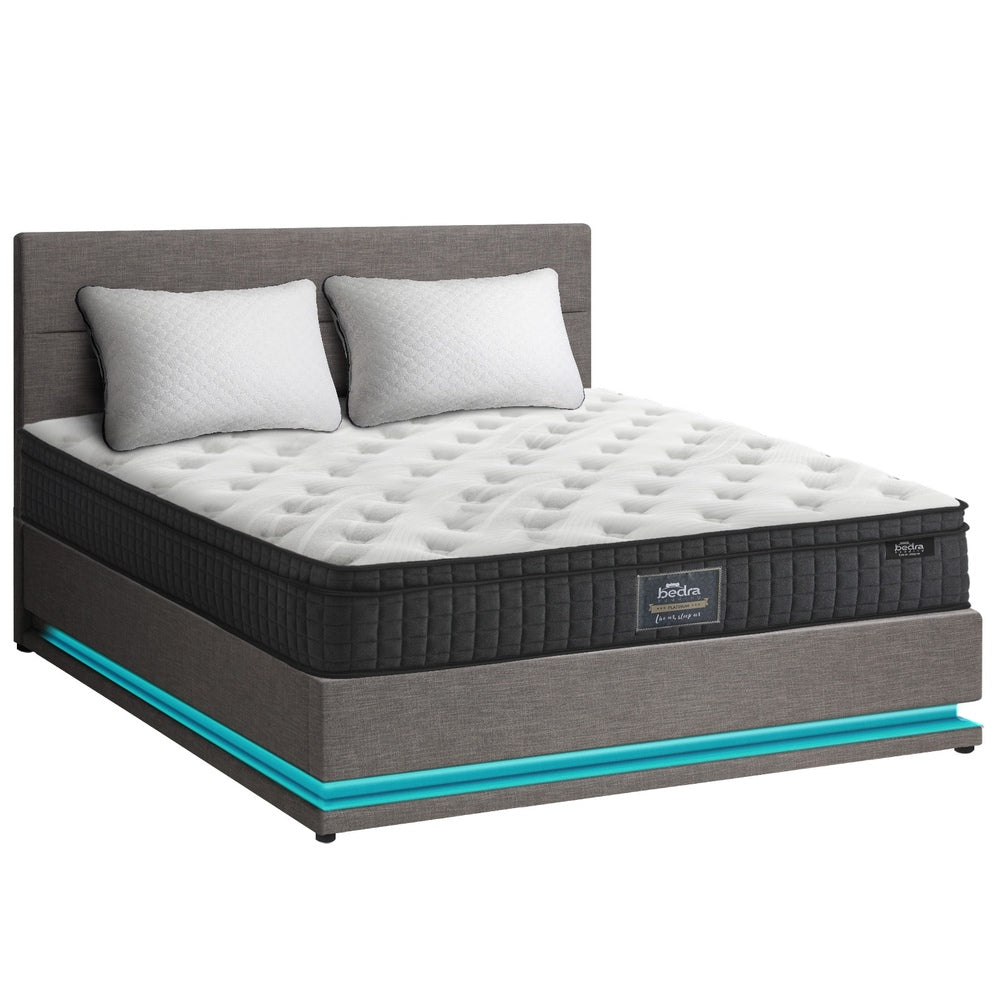 Oikiture Bed Frame with Mattress Double Size LED Gas Lift Grey LAYZ
