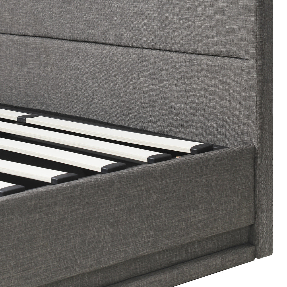 Oikiture Bed Frame with Mattress Double Size LED Gas Lift Grey LAYZ