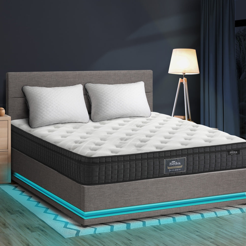Oikiture Bed Frame with Mattress Queen Size LED Gas Lift Grey LAYZ