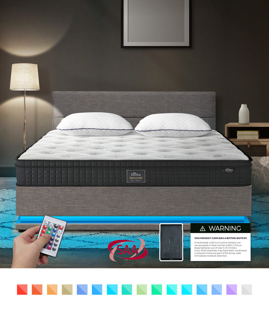 Oikiture Bed Frame with Mattress Queen Size LED Gas Lift Grey LAYZ