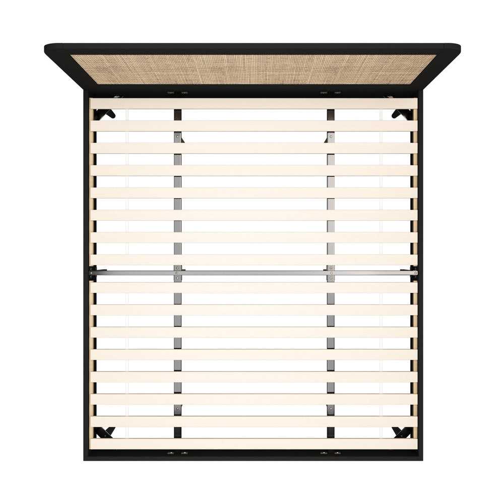 Oikiture Bed Frame King Size Real Rattan Headboard Black