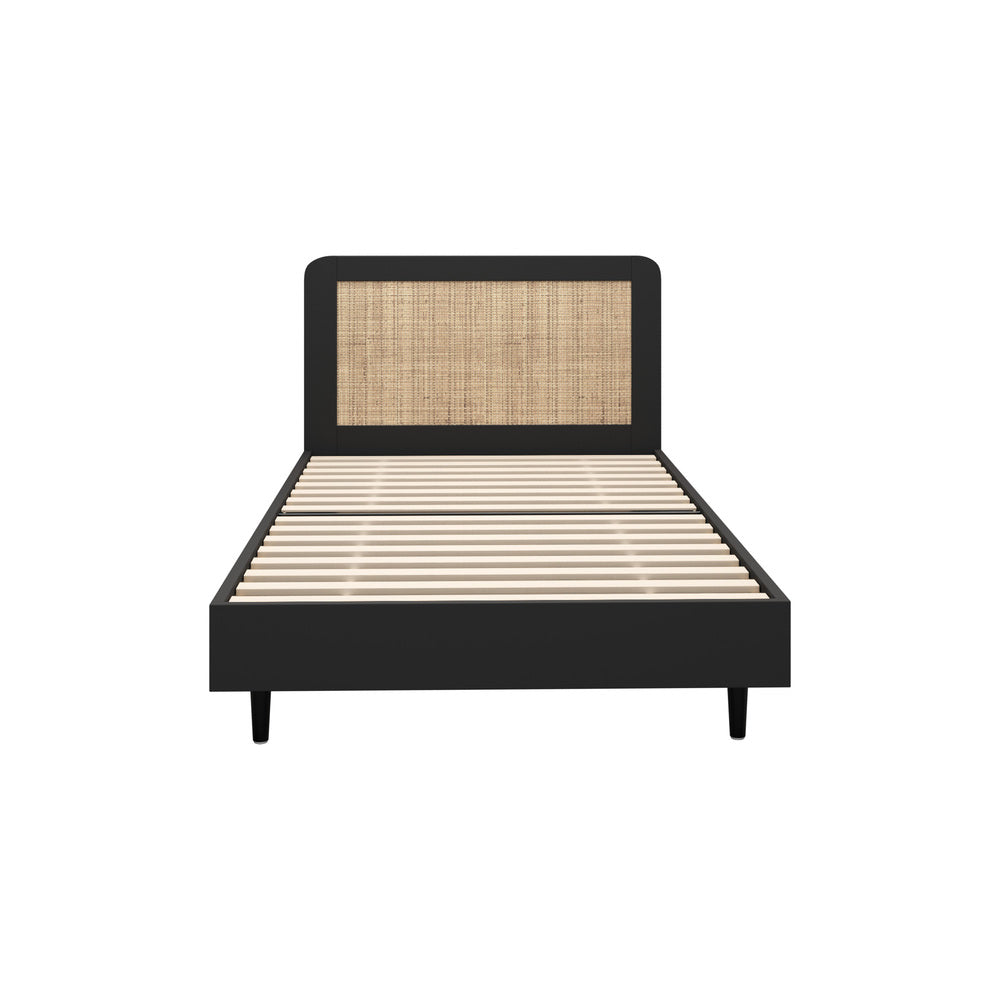 Oikiture Bed Frame King Single Real Rattan Headboard Black