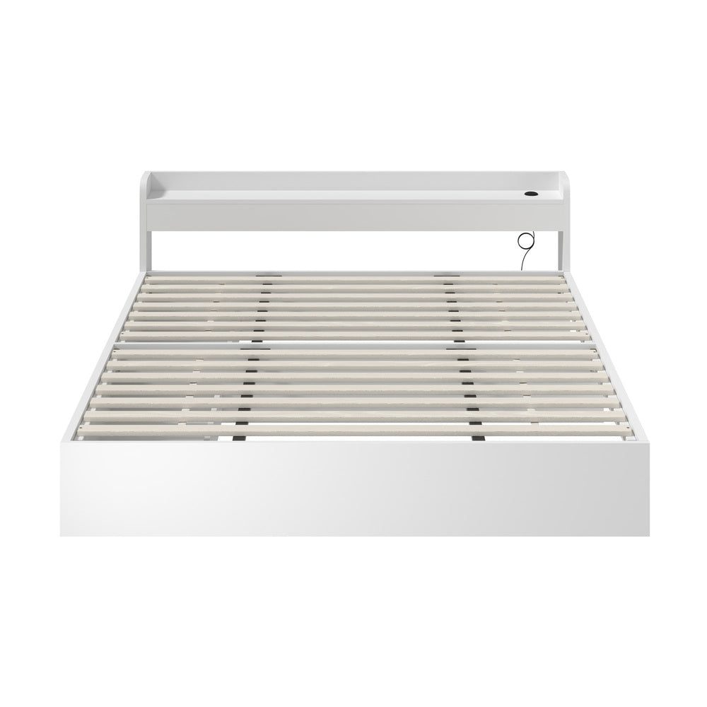 Oikiture Bed Frame King Size with 2 Drawers Charging Ports White