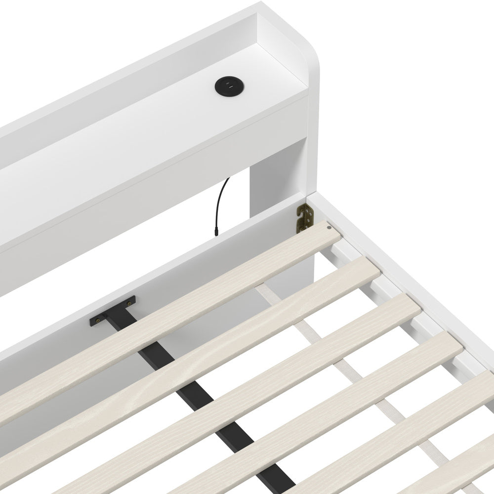 Oikiture Bed Frame King Size with 2 Drawers Charging Ports White