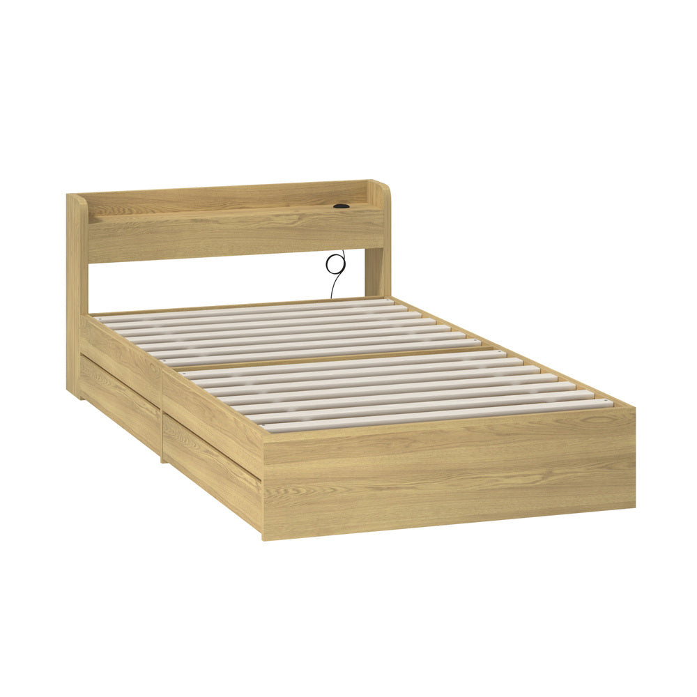 Oikiture King Single Bed Frame with Charging Ports 2 Drawers