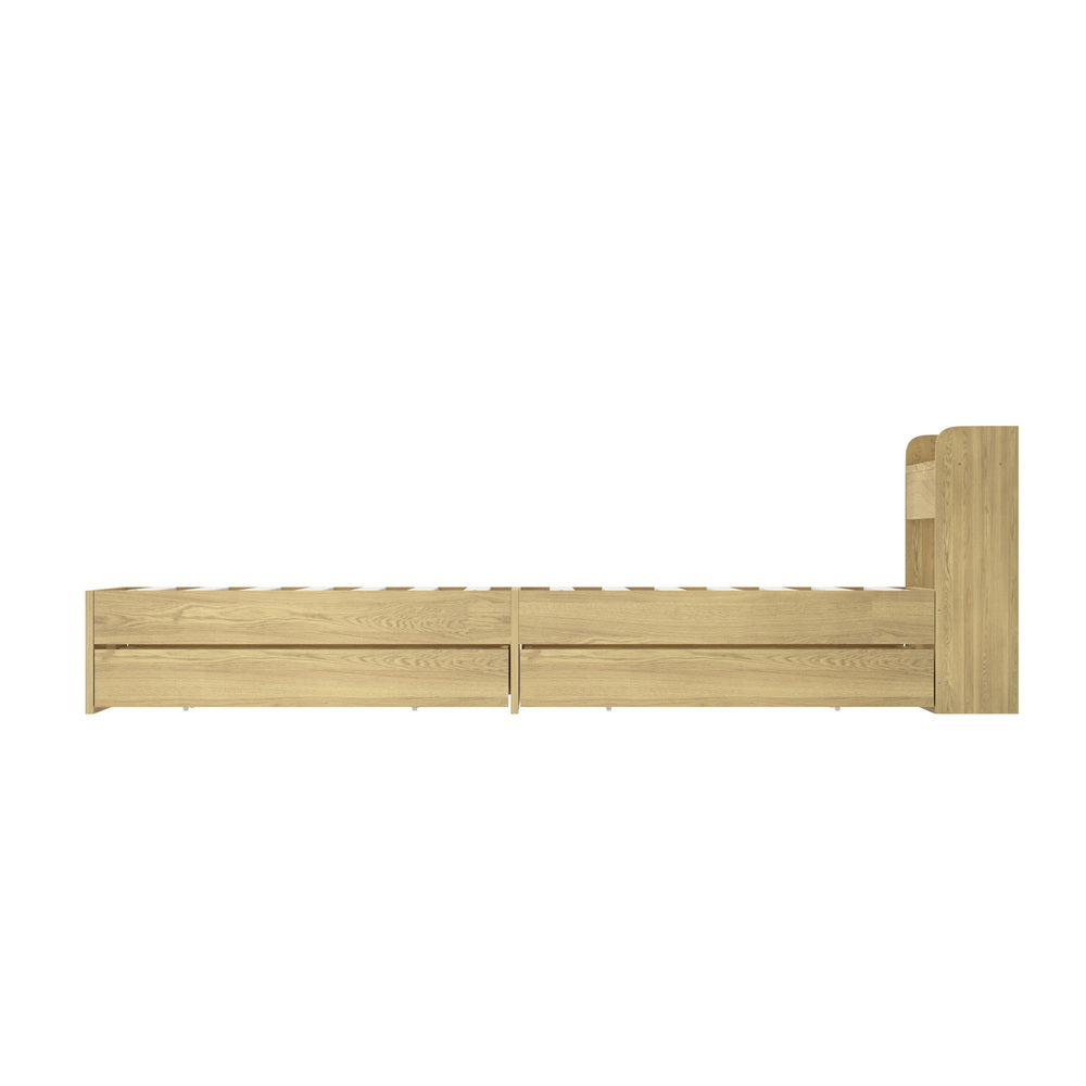 Oikiture King Single Bed Frame with Charging Ports 2 Drawers