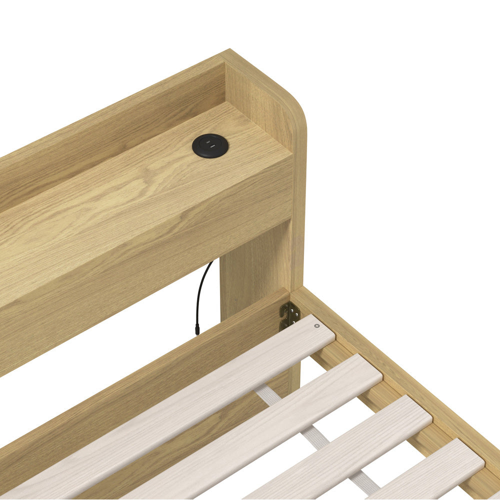 Oikiture King Single Bed Frame with Charging Ports 2 Drawers