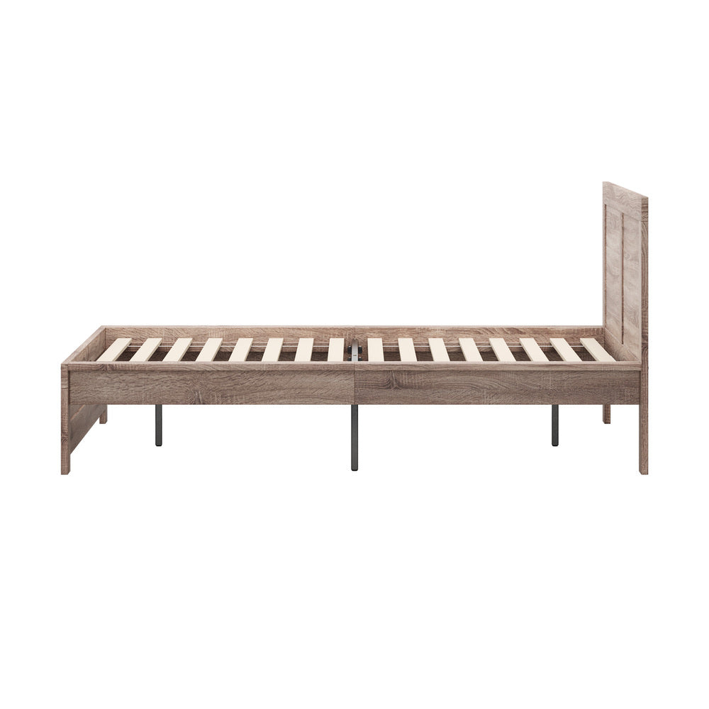Oikiture Wooden Bed Frame Queen Size Contemporary Light Oak