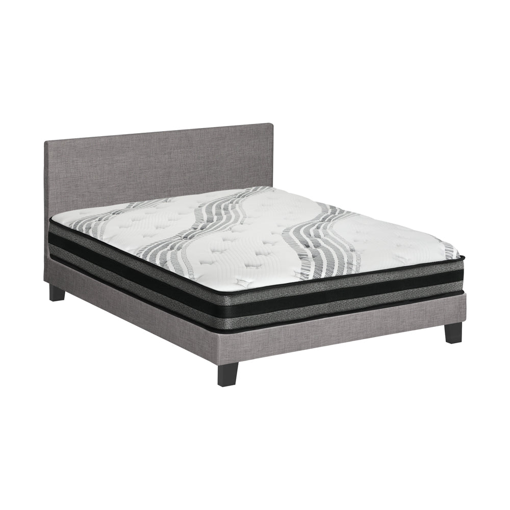 Oikiture Bed Frame with Double Size Mattress Set Grey Fabric