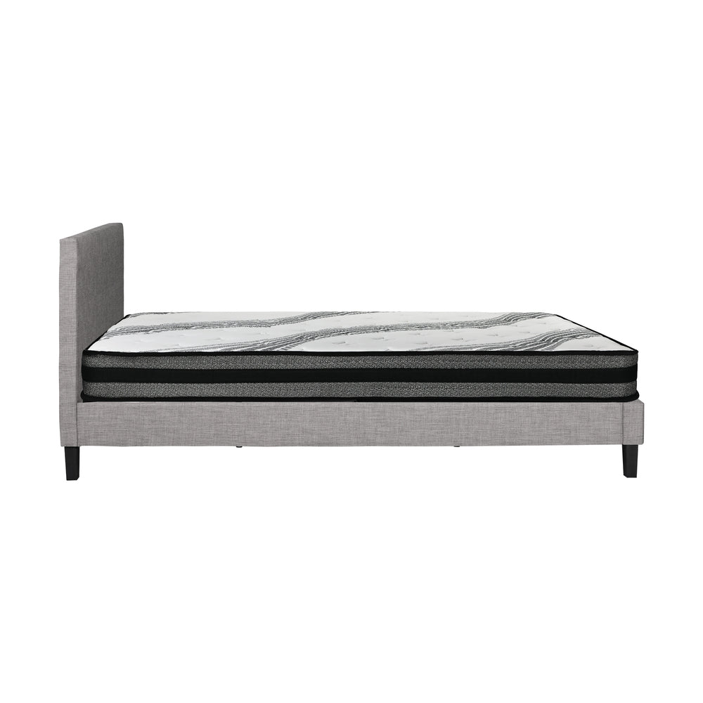 Oikiture Bed Frame with Queen Size Mattress Set Grey Fabric