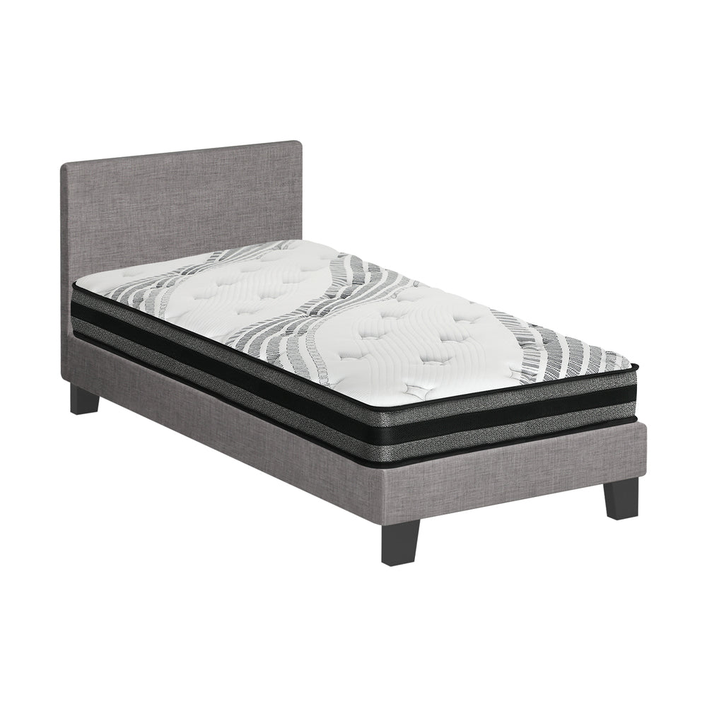 Oikiture Bed Frame with Single Size Mattress Set Grey Fabric
