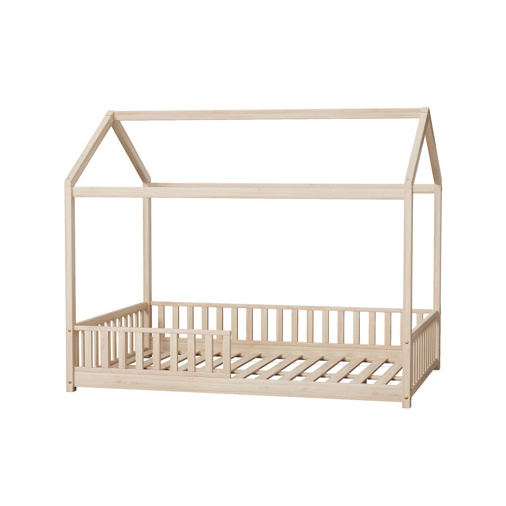 Oikiture Kids Wooden Bed Frame Double Size House Platform Natural