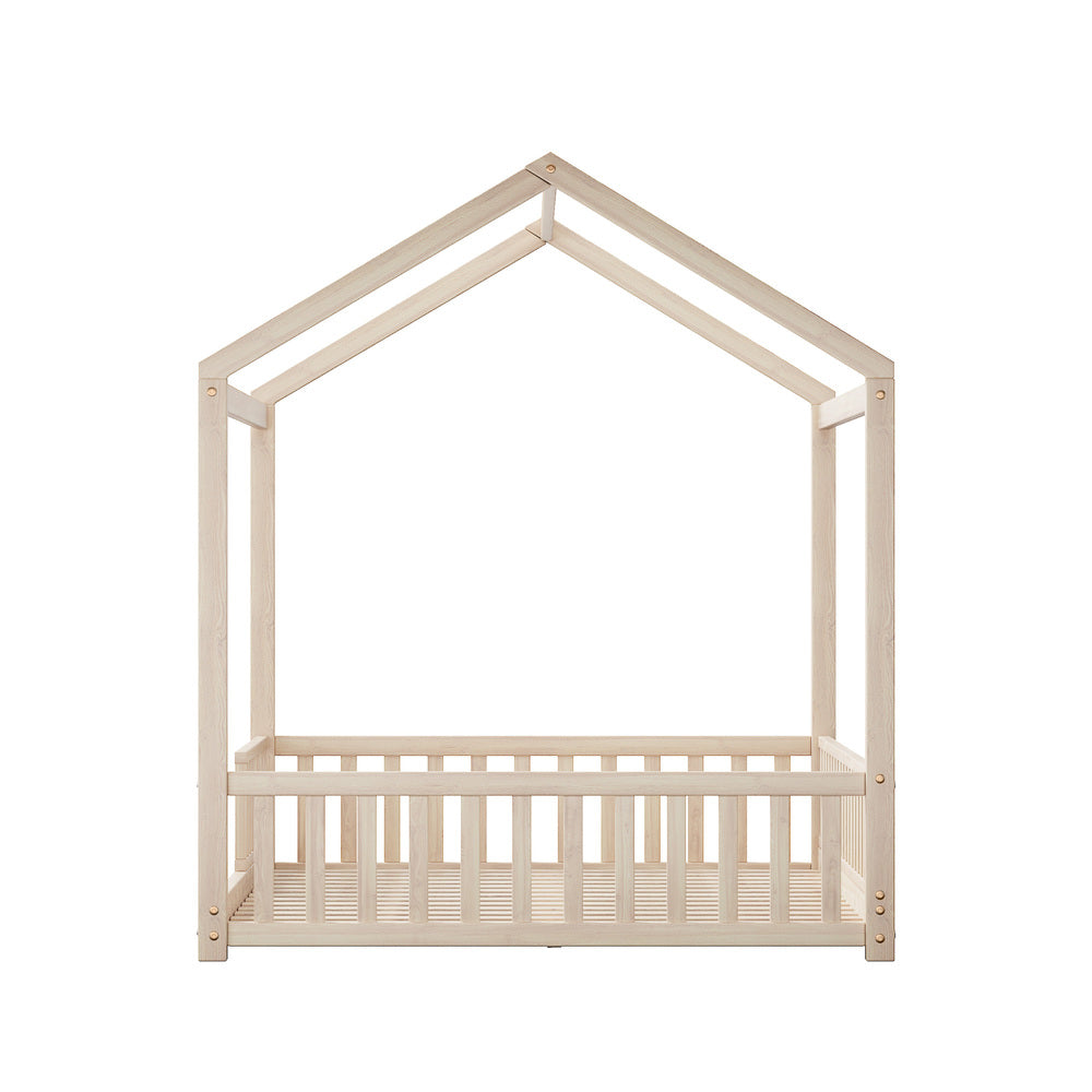 Oikiture Kids Wooden Bed Frame Double Size House Platform Natural