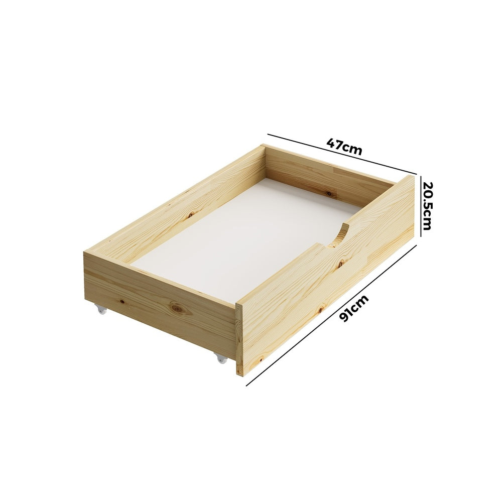 Oikiture 2x Trundle Drawers for Bed Frame with Wheels Wooden