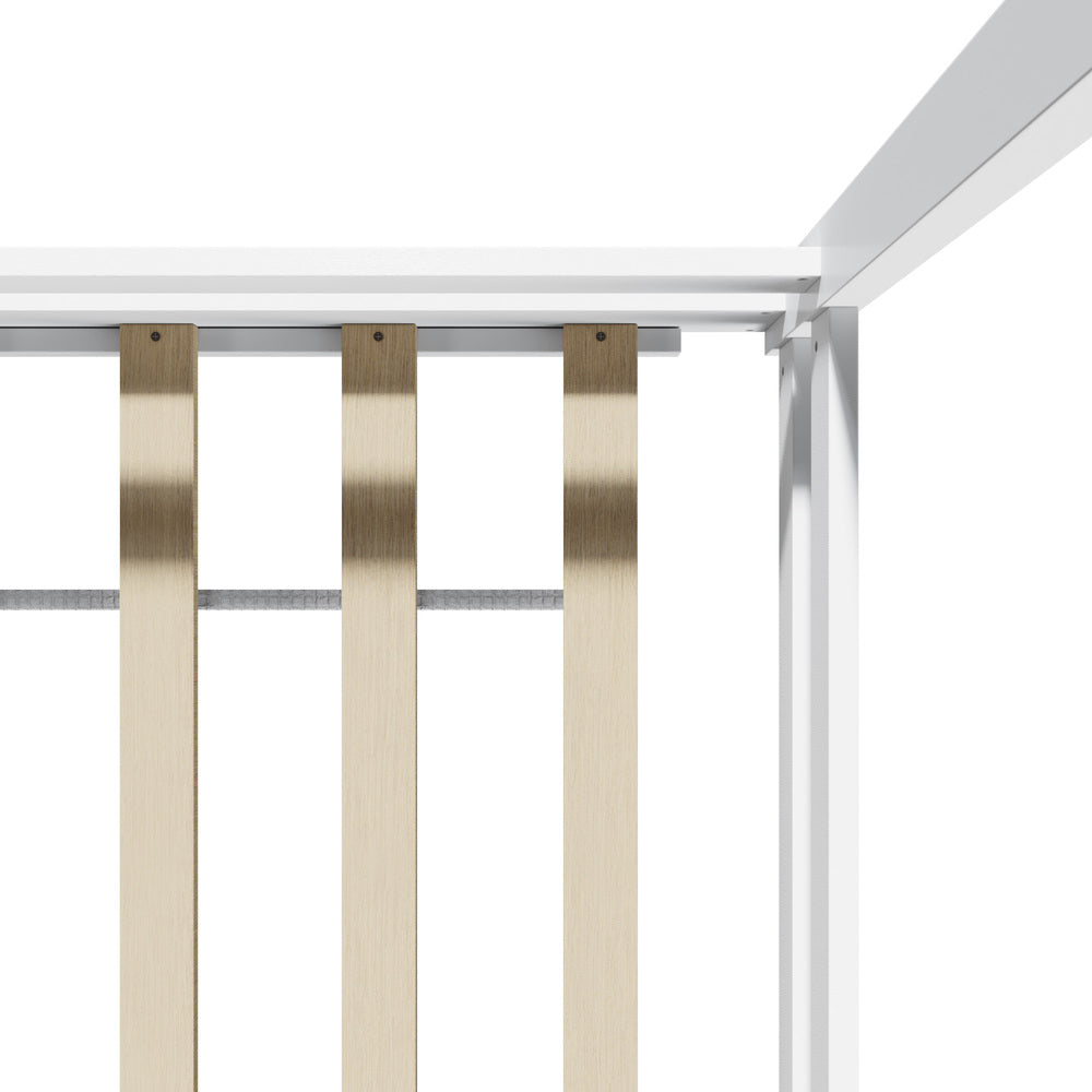 Oikiture Kids Wooden Bed Frame House Base with Fence Double White