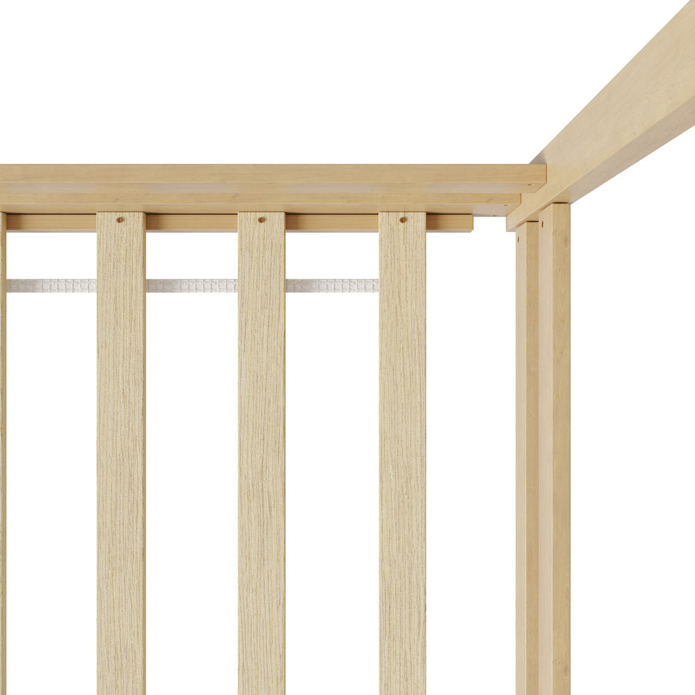 Oikiture Kids Wooden Bed Frame House Frame Timber with Fence Single Natural