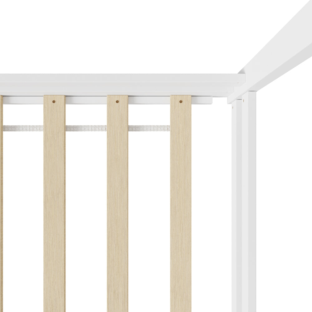 Oikiture Kids Wooden Bed Frame House Frame Timber with Fence Single White