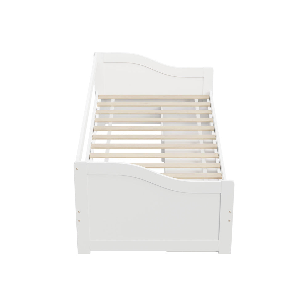 Oikiture Single Kids Bed Frame with Trundle Storage Drawers Timber White