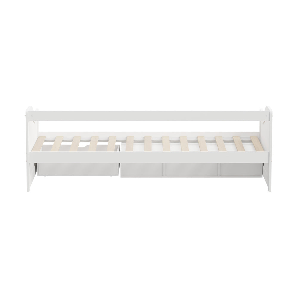 Oikiture Single Kids Bed Frame with Trundle Storage Drawers Timber White