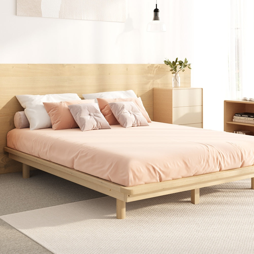 Oikiture Bed Frame Double Size Wooden Bed Base Timber Platform