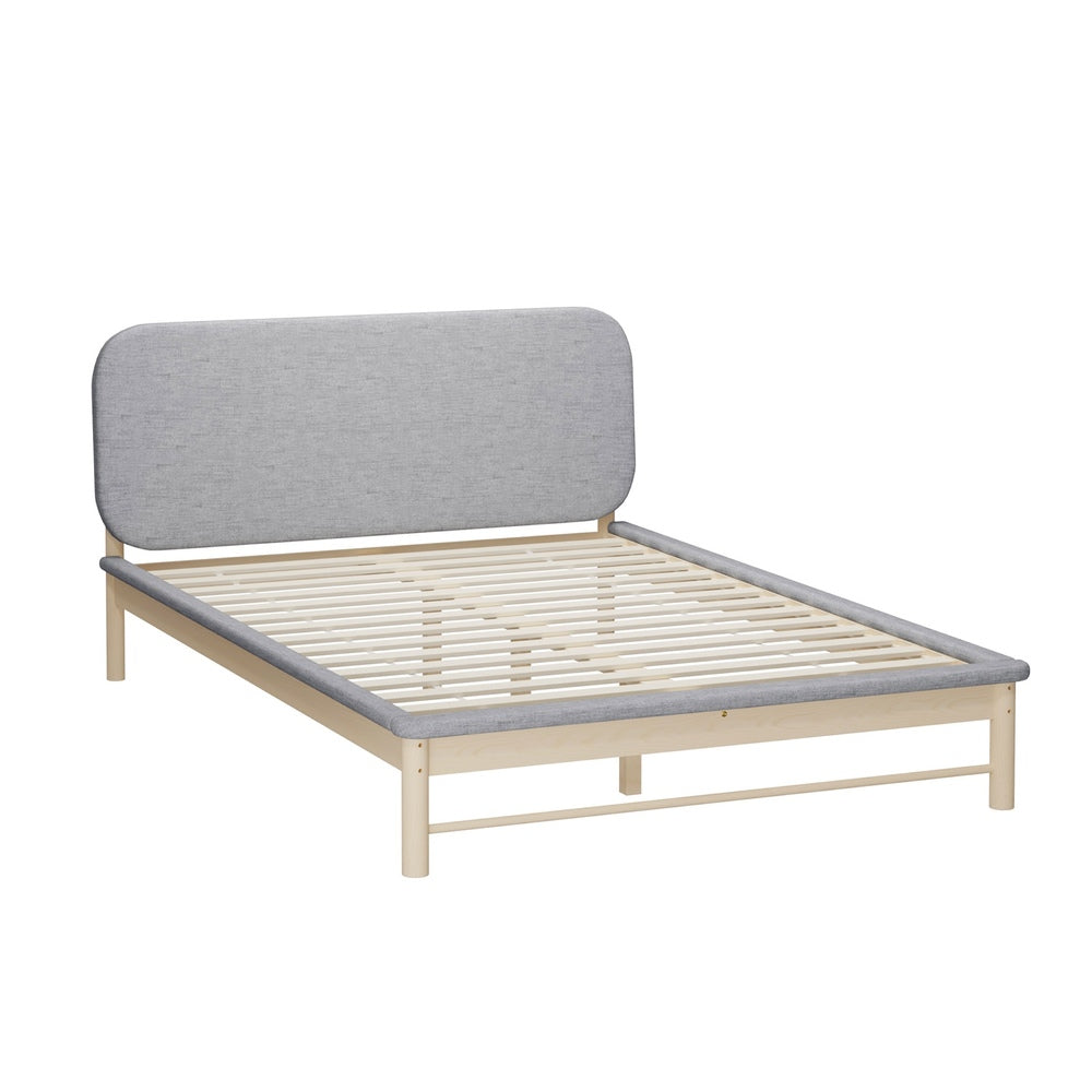 Oikiture Wooden Bed Frame with Padded Fabric Edges Headboard Double Size