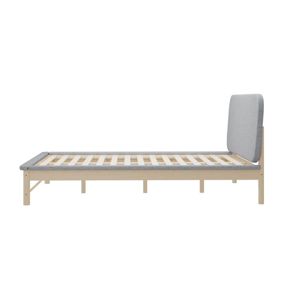 Oikiture Wooden Bed Frame with Padded Fabric Edges Headboard Queen Size