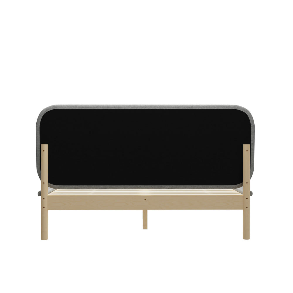 Oikiture Wooden Bed Frame with Padded Fabric Edges Headboard Queen Size