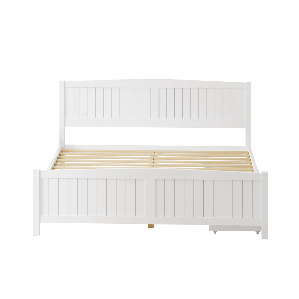 Oikiture Wooden Bed Frame King Size with Trundle Drawers White