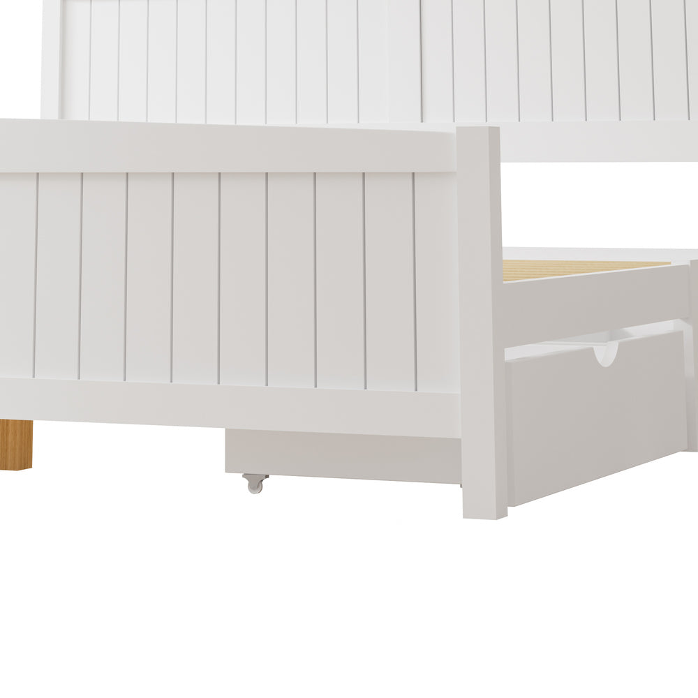 Oikiture Wooden Bed Frame King Size with Trundle Drawers White