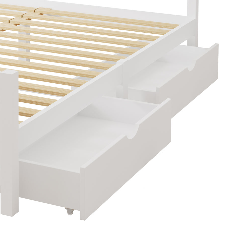 Oikiture Wooden Bed Frame Queen Size with Trundle Drawers White