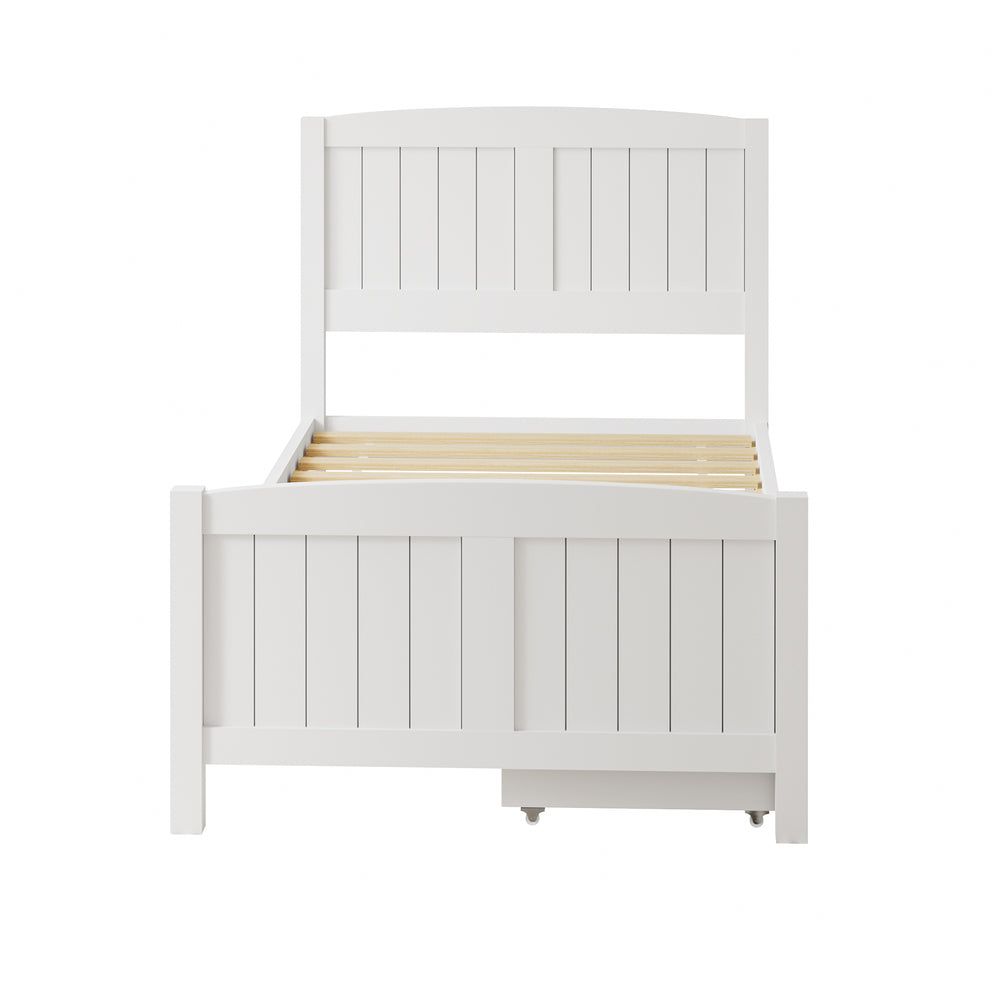 Oikiture Wooden Bed Frame Single Size with Trundle Drawers White