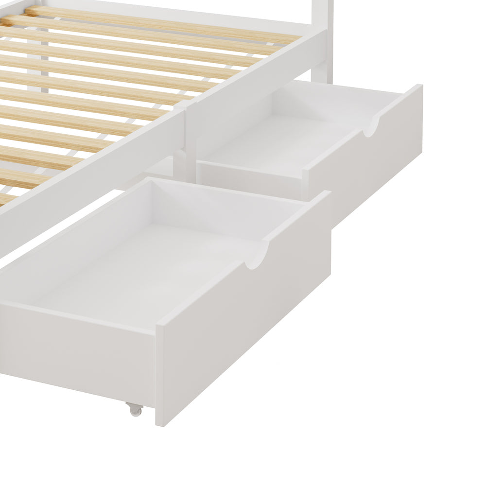Oikiture Wooden Bed Frame Single Size with Trundle Drawers White