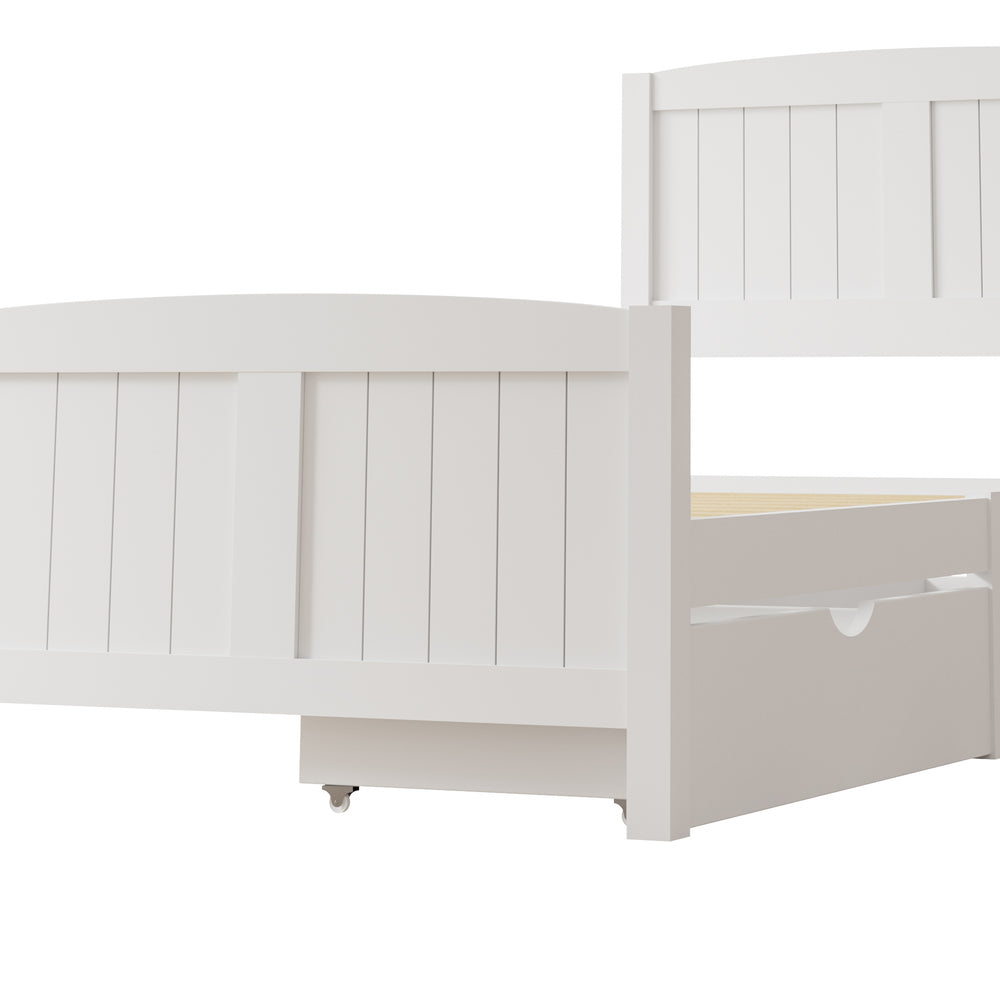 Oikiture Wooden Bed Frame Single Size with Trundle Drawers White