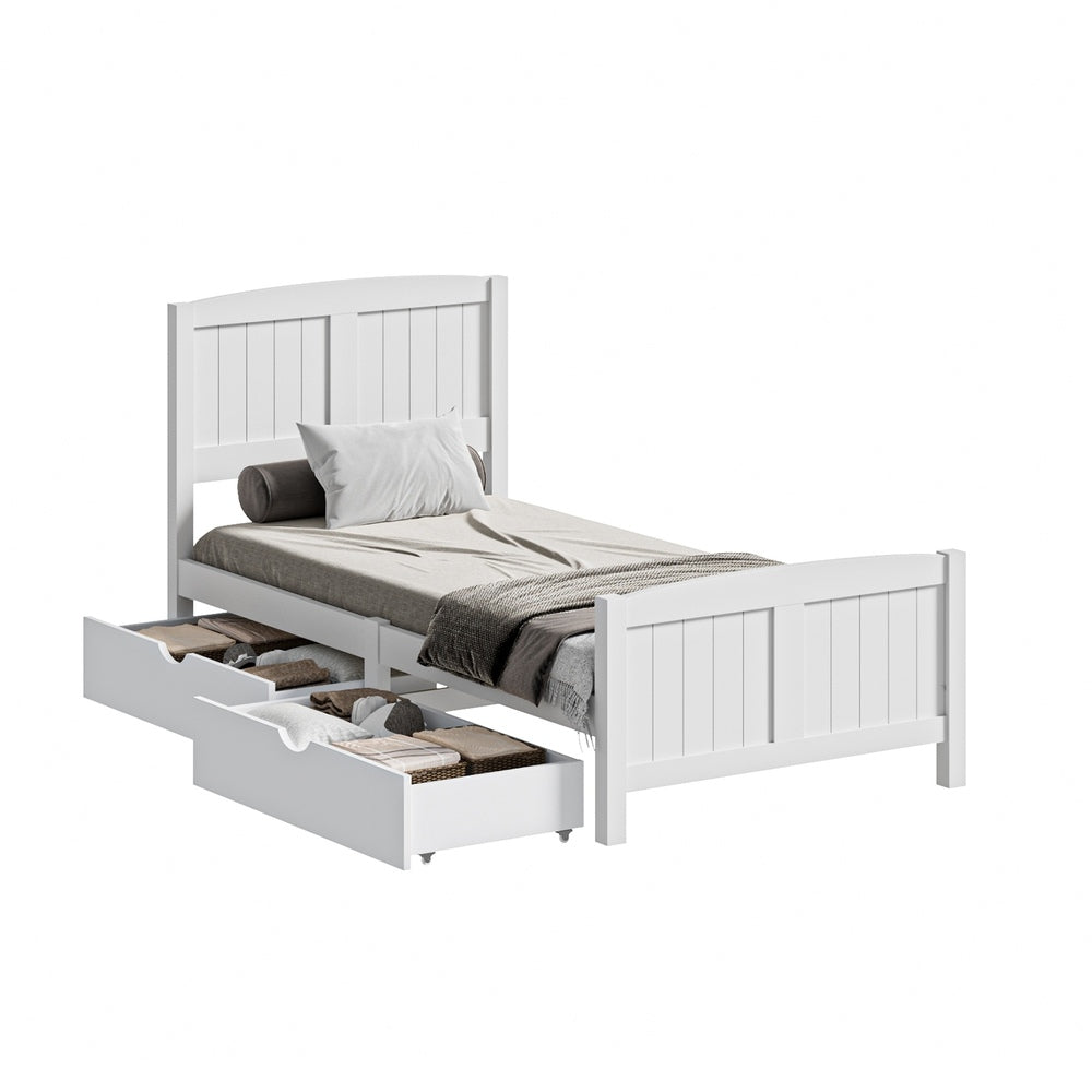 Oikiture Wooden Bed Frame Single Size with Trundle Drawers White