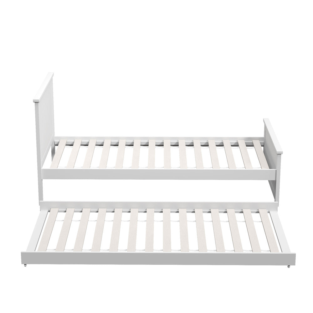 Oikiture Trundle Bed Frame Single Size Wooden Daybed White