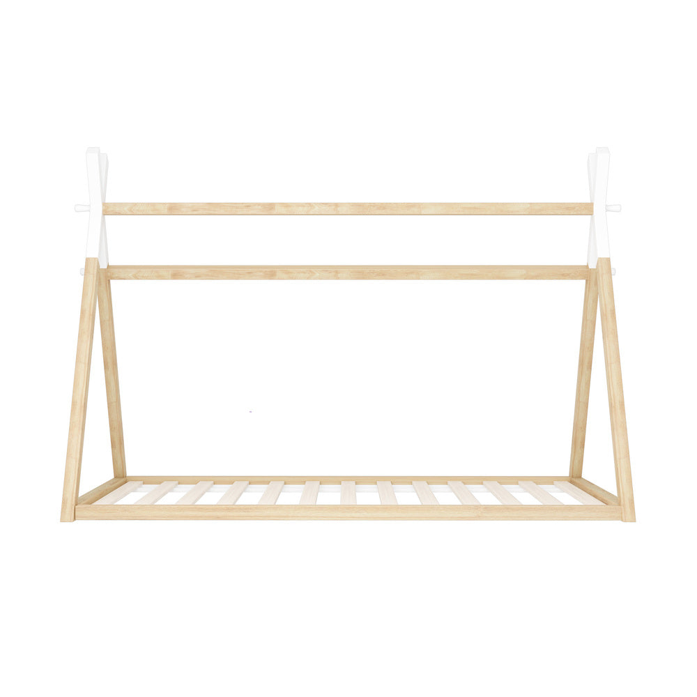 Oikiture Kids Bed Frame Wooden King Single Teepee House