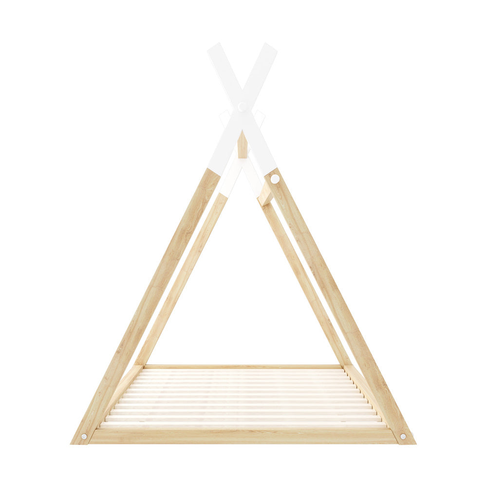 Oikiture Kids Bed Frame Wooden King Single Teepee House