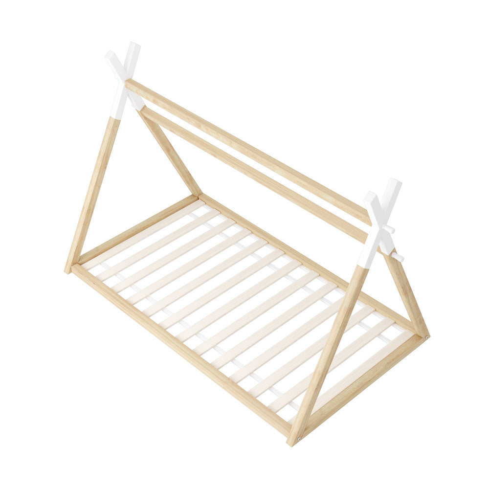 Oikiture Kids Bed Frame Wooden King Single Teepee House