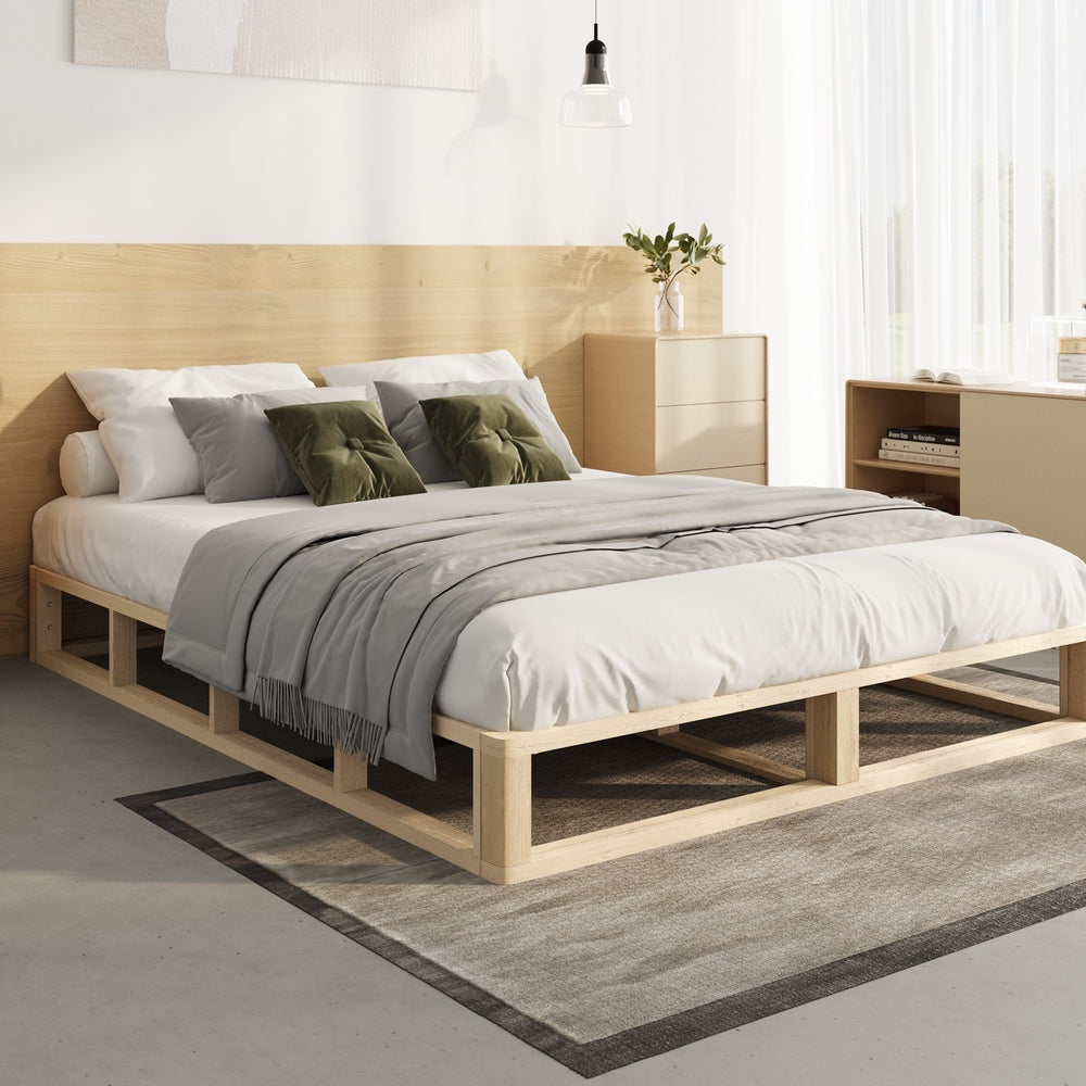 Oikiture Wooden Bed Frame Queen Size Cage-like Base