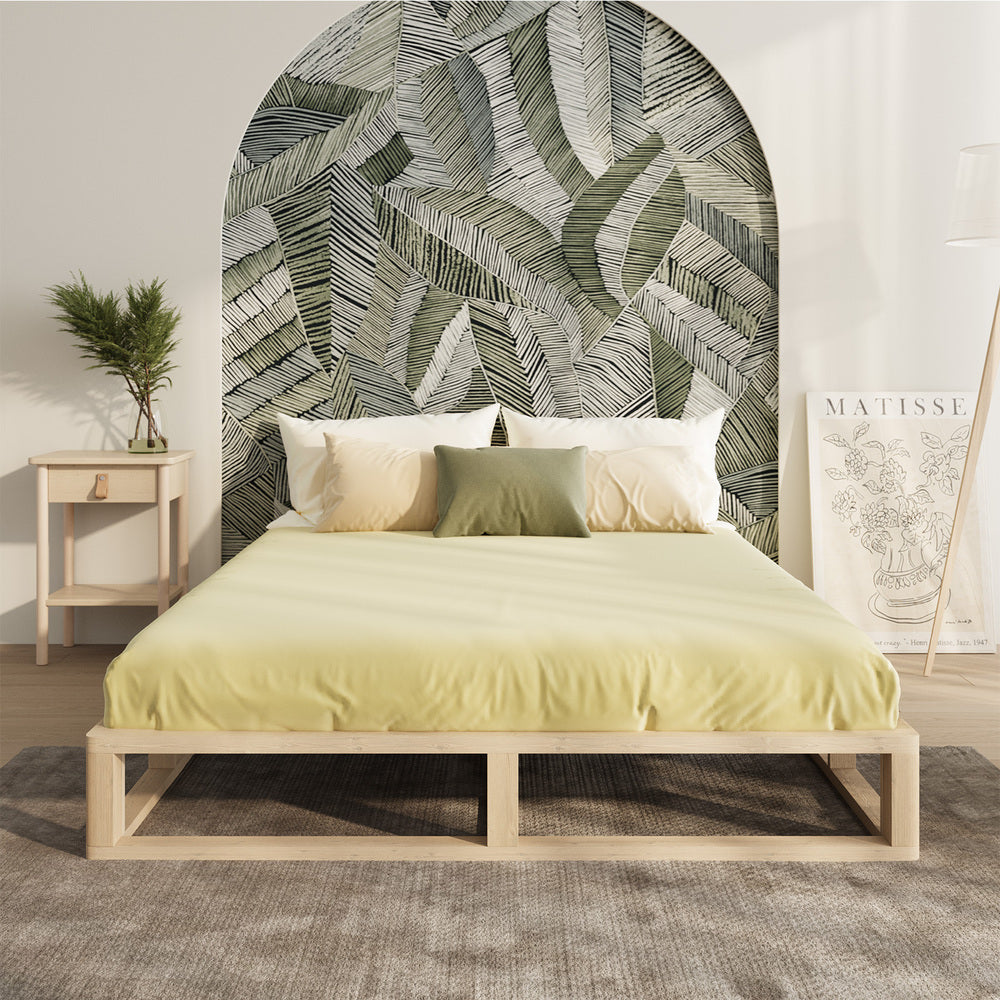 Oikiture Wooden Bed Frame Queen Size Cage-like Base
