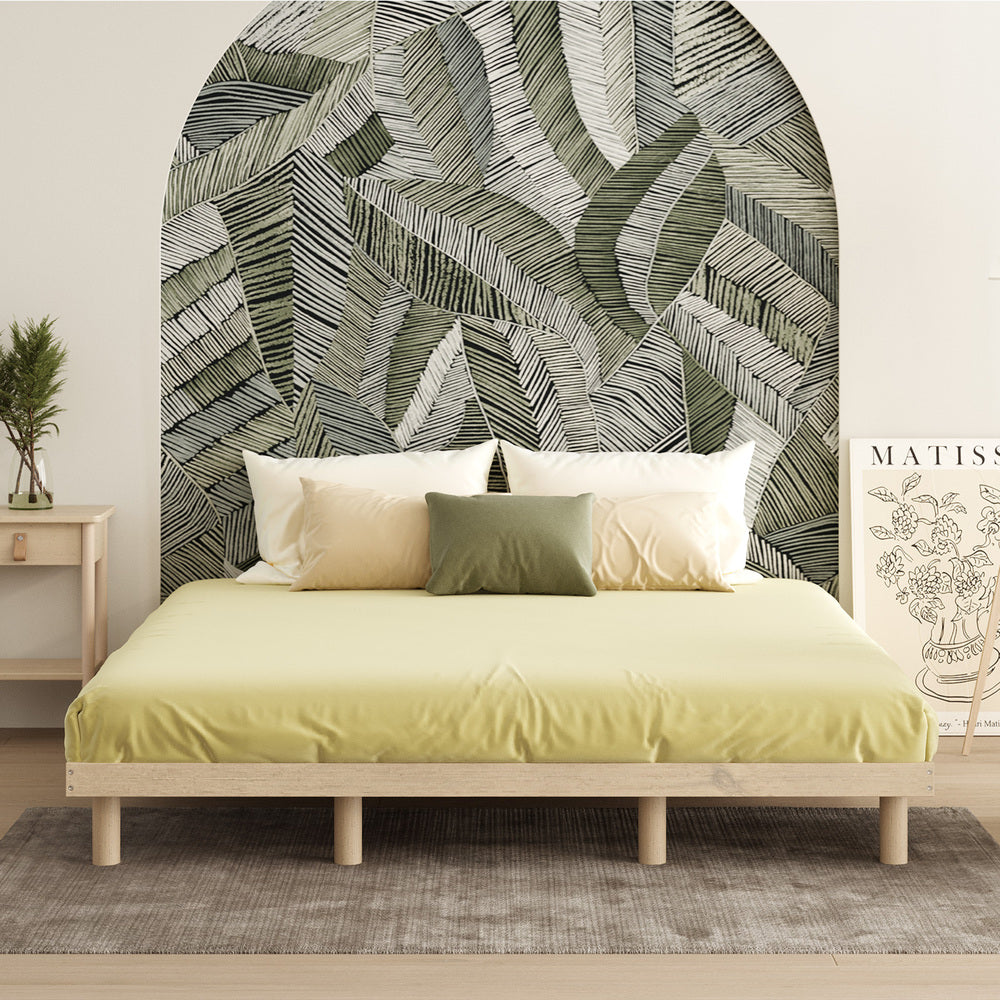 Oikiture Bed Frame King Size Bed Base Solid Wood Slats